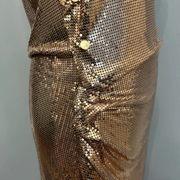 RABANNE Gold Chainmail Drapé Pression Dress, size 38 - Picture 10 of 12